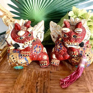 ヴィンテージ 上海手工芸品 籐製 フーフードッグ 獅子 犬 バスケット ボックス Kutani Foo Dog - Etsy