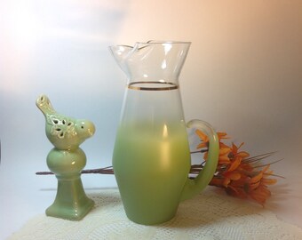 Blendo Vintage West Virginia Blendo Olive Green Glass Pitcher Vintage Glass Mid Century Collectible