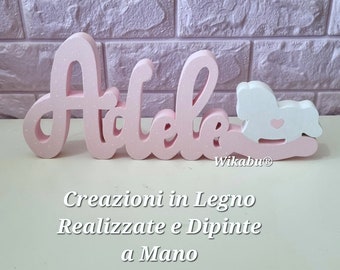 NOME in legno personalizzato SCRITTA decorazione cameretta centrotavola comunione battesimo compleanno confettata REGALO x bambini fatti a mano