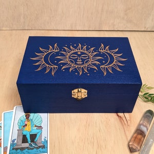 Boho Sun and Moon Box, Tarot Card Box, Wooden Jewelry Box, Altar Storage, Spiritual Tools, Crystal storage, Spiritual Gift, Gift for Her