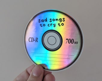 Sad Songs Sticker for Car, Holographic Mixtape CD Sticker, Elder Emo Sticker, Music Lover Sticker, Retired Emo Kid, Emo Music Lover