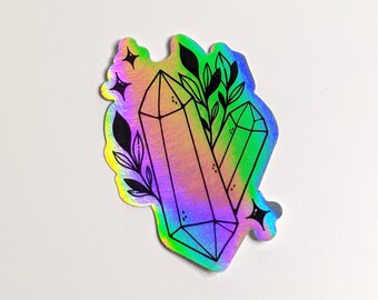 Holographic Crystal Sticker, Witchy Sticker for car, waterproof holographic stickers, witchcore art, Witchy Planner and Journal Supplies