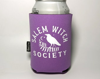 Salem Witch Society Can Cooler, Witch Beer Cozie, Witchy Drink Sleeve, Witchy Accessories, Gift for Witchy Women, Salem Massachusetts art