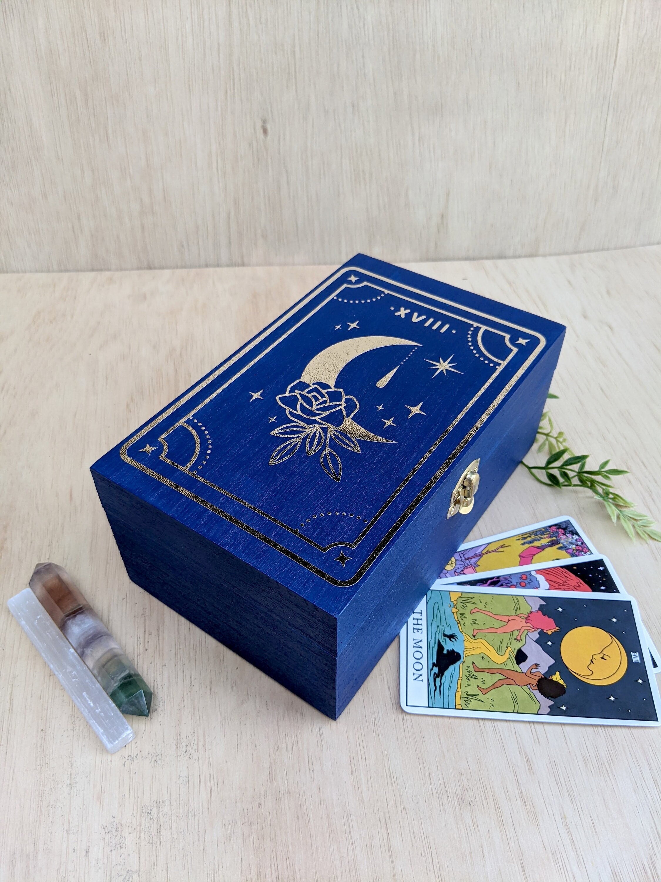 Tarot Card Box Wooden Moon Tarot Card Deck Holder Wood Box Etsy
