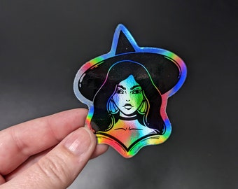 Holographic Witch Sticker, Witchy Stickers Vinyl, Witchy Halloween Sticker, Halloween Stickers Waterproof, Witchy Stickers Laptop, Witchcore