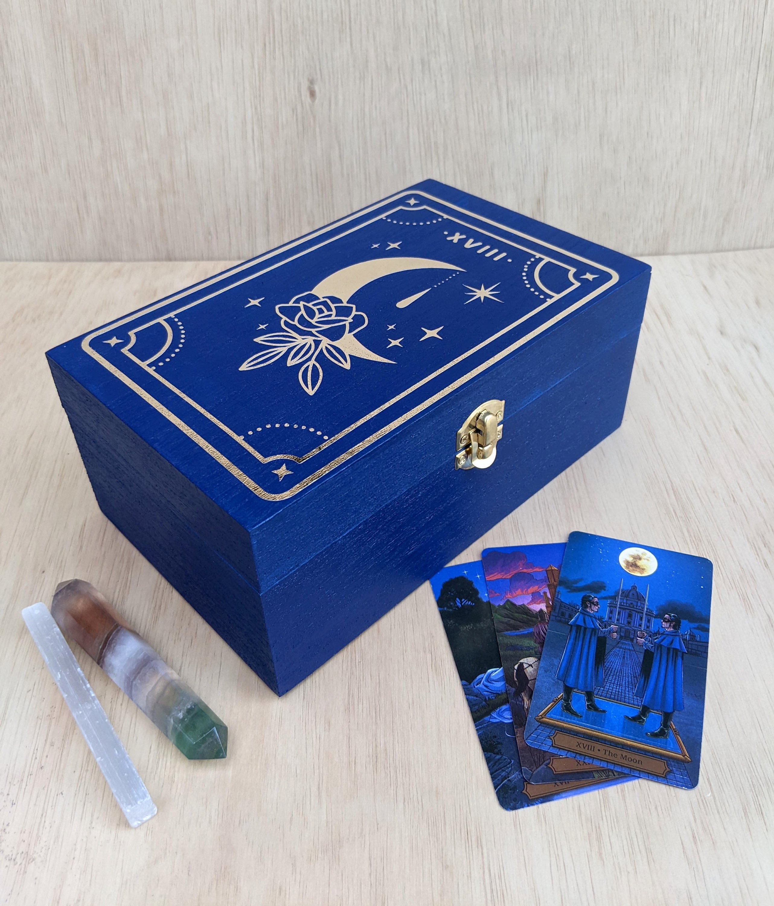 Tarot Card Box Wooden Moon Tarot Card Deck Holder Wood Box Etsy