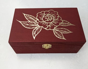 Wooden Storage Box, Keepsake Box, Wood box for Crystal Storage, Spiritual Jewelry Box, manifestation box, tarot card box holder, floral box