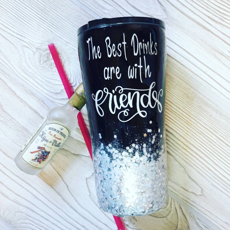 Glitter tumbler/ black glitter tumbler/ friend quote tumbler/ Etsy