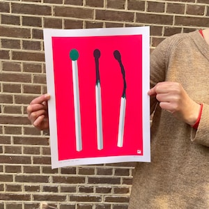 screen print poster - Matches (Green on Bright Pink) - hand pulled in 2 colours