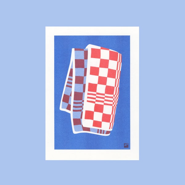 A4 Risograph print Towel, from the Extra Ordinary series | 2 color riso print on Biotop paper