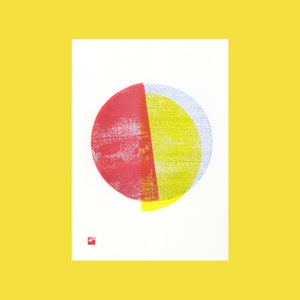 A4 Risograph print Circle Pieces 1 / an abstract riso print in 3 colors on Biotop paper