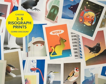 3, 4, or 5 Risograph prints on A4, make your own set | with discount