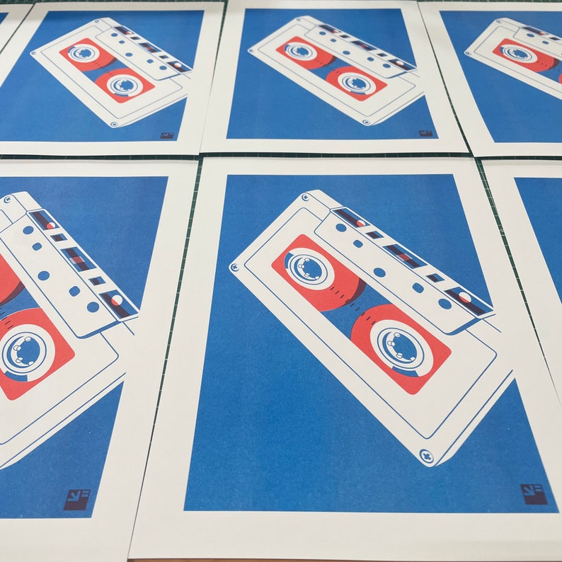A4 Risograph print Audio Cassette Tape, from the Extra Ordinary series 2 color riso print on Biotop paper image 3
