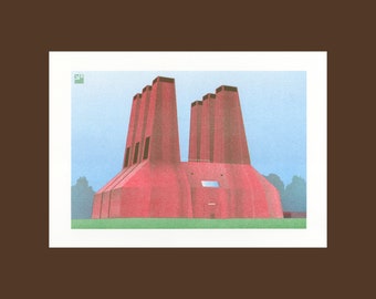 A4 Risograph Cogeneration plant | from the series: Utrecht - portraits of a city | riso print in 3 colors