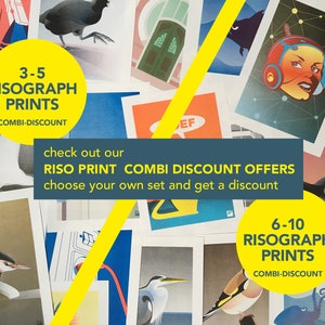 A4 Risograph print Birds Robin redbreast, artprint in 3 colors image 7