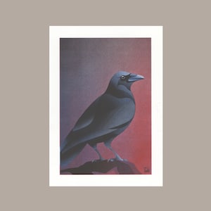 A4 Risograph print Birds - Crow, riso print in 3 colors