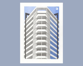 A4 Risograph The Neudeflat | from the series: Utrecht - portraits of a city | riso print in 2 colors