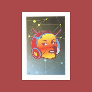 A4 Risograph print SciFi lady | 4 color riso print on Biotop paper