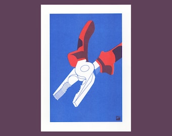 A4 Risograph print Combination pliers, from the Extra Ordinary series | 2 color riso print on Biotop paper