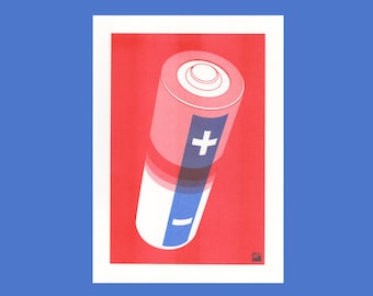 A4 Risograph print Battery, from the Extra Ordinary series | 2 color riso print on Biotop paper