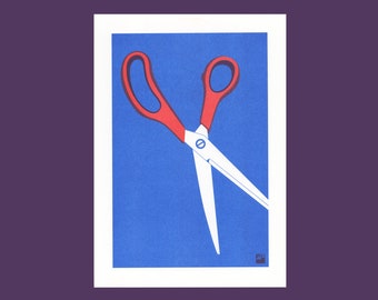 A4 Risograph print Scissors, from the Extra Ordinary series | 2 color riso print on Biotop paper