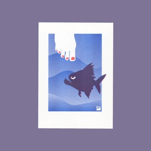 A4 Risograph print Piranha - Bite me, from the Angry Animals serie | 2 color riso print on Biotop paper