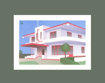 A4 Risograph Villa Jongerius | from the series: Utrecht - portraits of a city | 3 color riso print