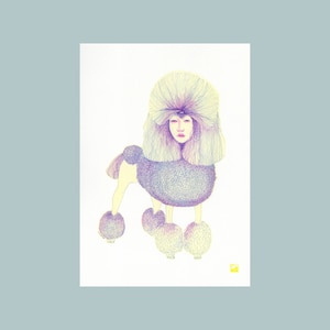 A4 Risograph Weird Poodles - Ladyboy, from the Weird & Wonderful series | 3 color riso print on Biotop paper