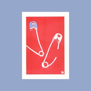 A4 Risograph print Safety Pins, from the Extra Ordinary series | 2 color riso print on Biotop paper