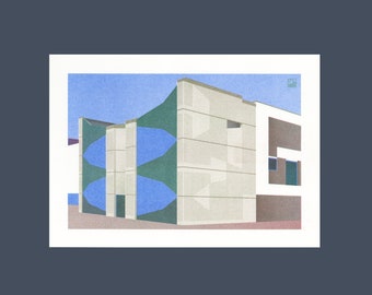 A4 Risograph Transformer building | from the series: Utrecht - portraits of a city | 3 color riso print