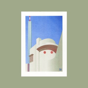A4 Risograph The bridge keeper&#39;s house | from the series: Utrecht - portraits of a city | riso print in 3 colors