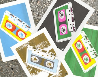 A4 Risograph print Mixed Tapes - Color Combo | set of 4 or select a color combination | 3 color riso print on Biotop paper