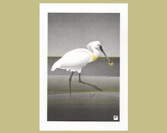 A4 Risograph print Birds - Spoonbill, artprint in 3 colors