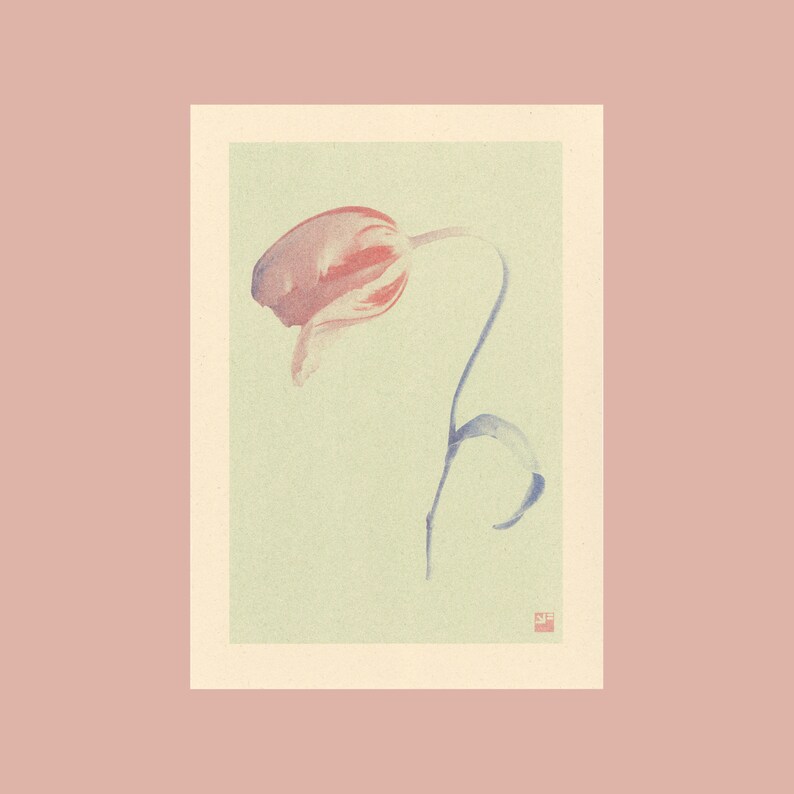 A4 botanical risograph print: Bloom Tulip image 1