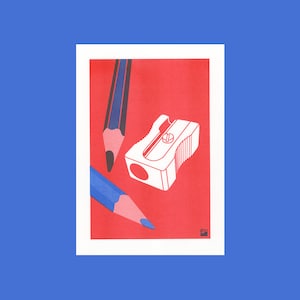 A4 Risograph-Druck Bleistiftspitzer, aus der Serie Extraordinary Everyday | 2-farbiger Risograph-Druck auf Biotop