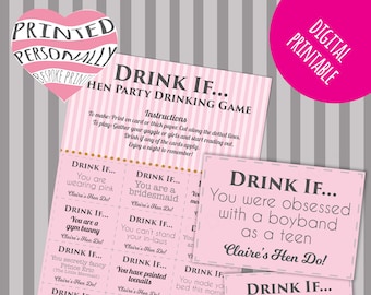 Personalised hen party game - Drinking game - Drink If game - Printable hen do game - Personalized - Bachelorette party game