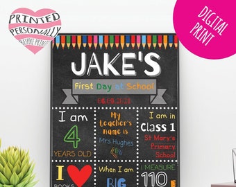 Personalised first day of school 2021 chalkboard sign - Personalised digital printable - 1st day of school chalkboard poster - New design