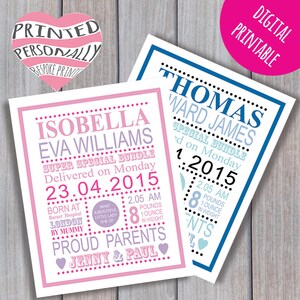 Nieuwe baby Geboortekaartjes - gepersonaliseerd afdrukbare - digitale print - A6 formaat - gepersonaliseerd