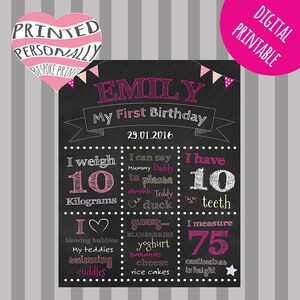 Personalised First Birthday chalkboard sign Personalised 1st Birthday digital printable 1st Birthday chalkboard poster Personalized image 2