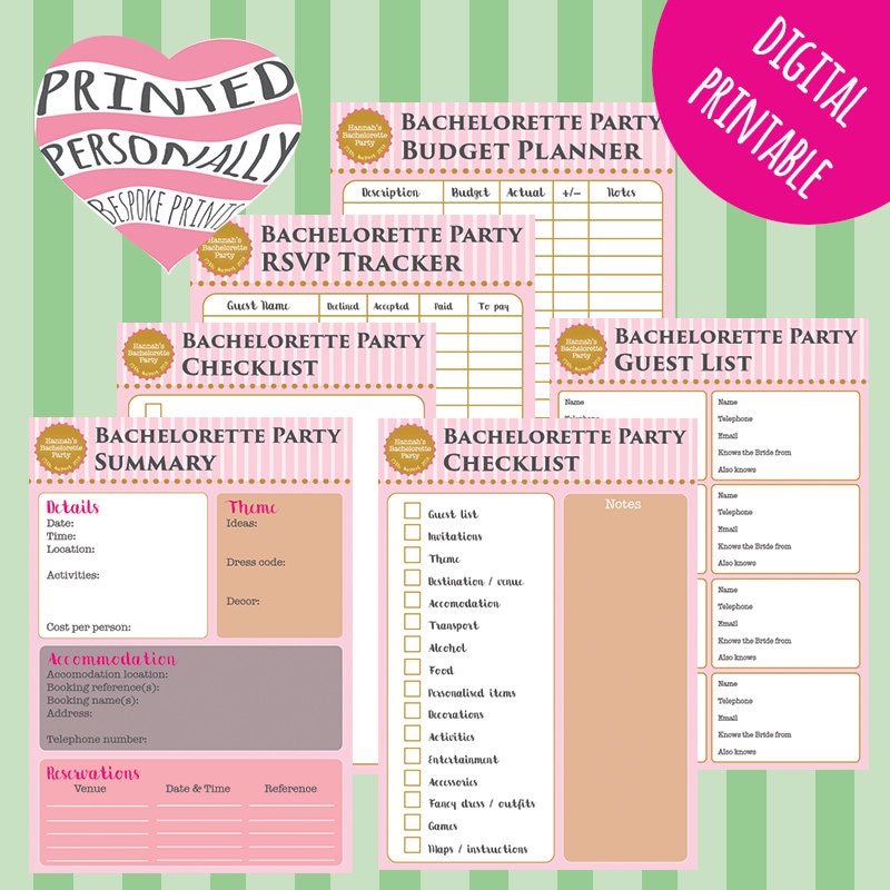 Personalised Bachelorette Party Planner Printable - Hen Party Planner ...