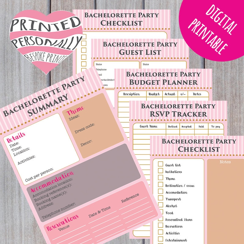Bachelorette party planner printable Hen party planner printable Planning printable 6 x A4 PDF printable Instant download image 1
