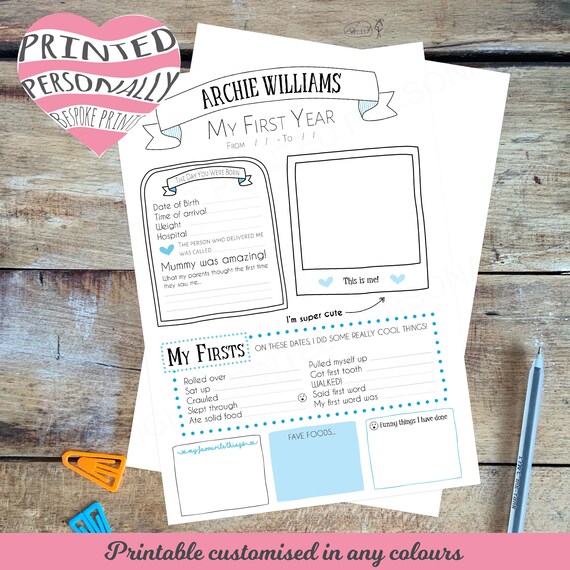 Personalised first year baby's milestones Baby keepsake journal My  first year Baby memory printable Printable Digital file A4