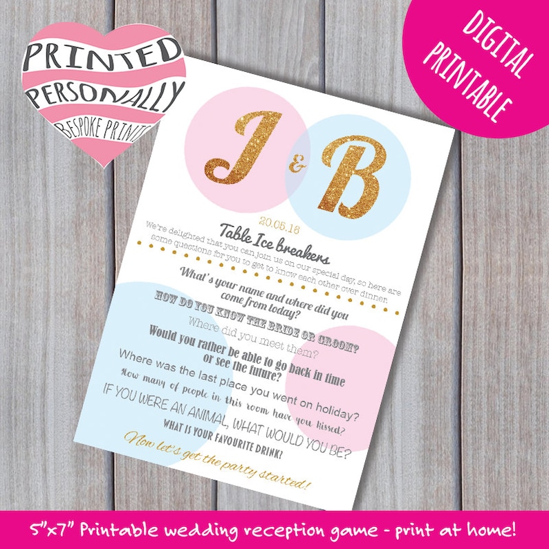 Personalised Wedding Reception Game Ice Breaker Questions Printable