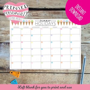 Summer planner - A4 planner - Summer holidays organiser - Printable agenda - Fridge planner - Blank planner -Family planner - Undated Plan