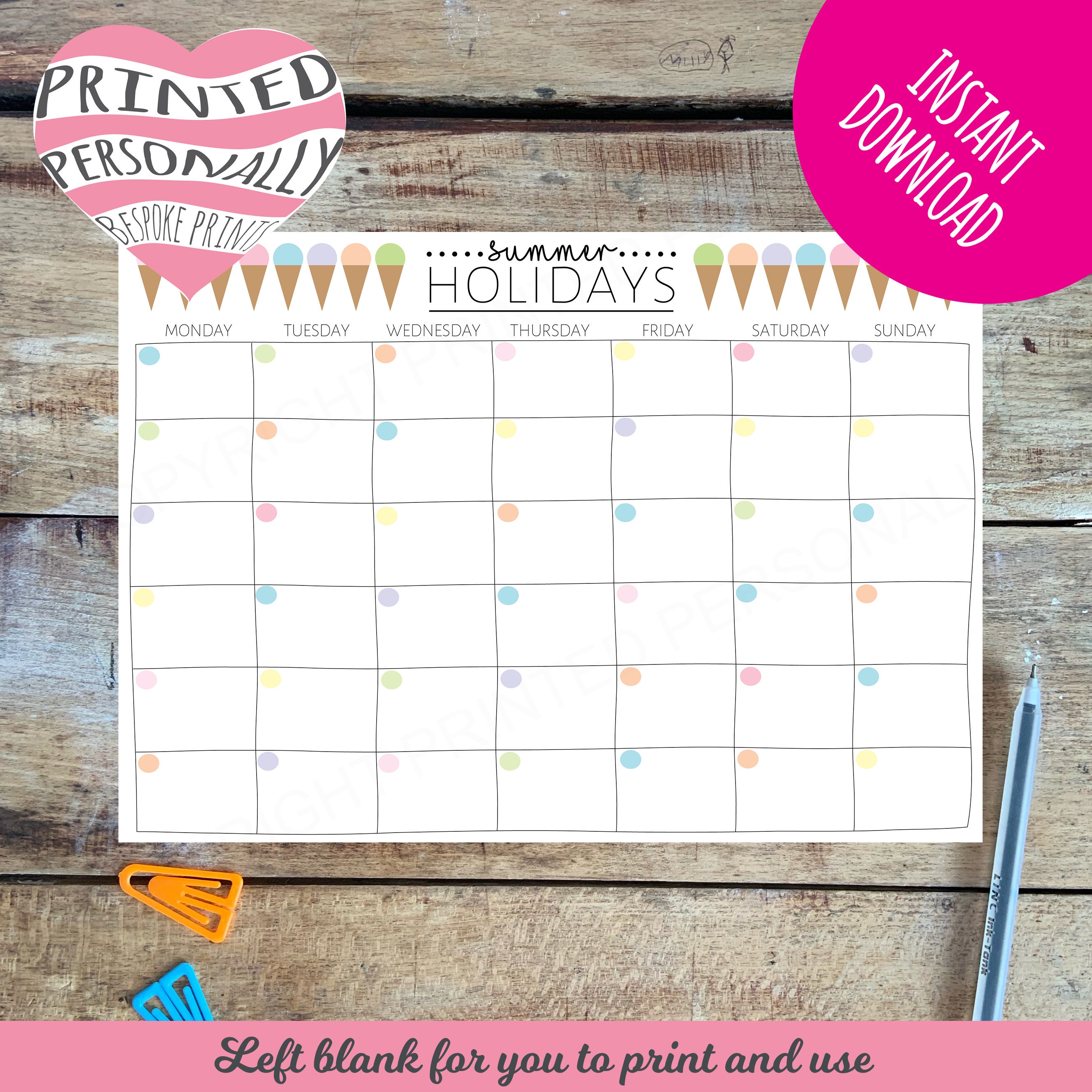 Summer Planner A4 Planner Summer Holidays Organiser Printable Agenda Fridge Planner Blank Planner family Planner Undated Plan - Etsy