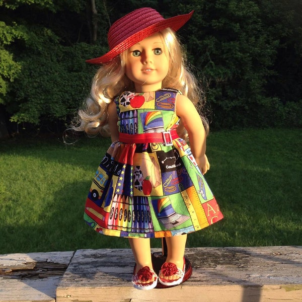 Back to School Dress with Shoes and Hat for 18" Dolls like American Girl Dolls