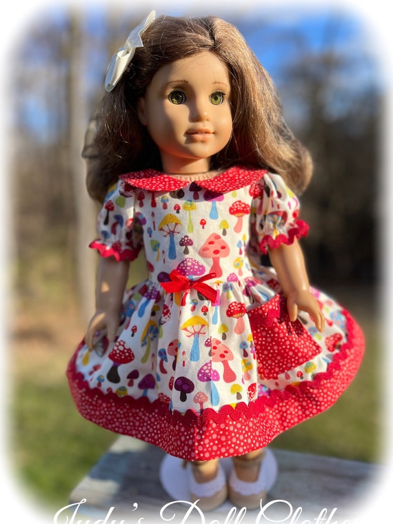 Red Boho Mushroom Dress Clothes American Made for Your 18 Inch