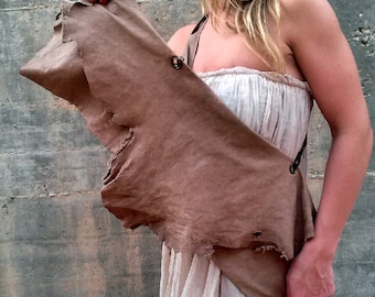 BORSA IN PELLE ASIMMETRICA - Borsa in pelle boho-chic - Borsa in pelle hippy - Borsa irregolare - Borsa originale - Borsa a tracolla