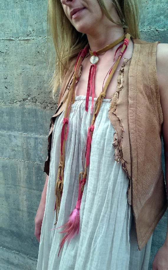 HIPPY LEATHER NECKLACE -bohemian Style Boho Chic Leather