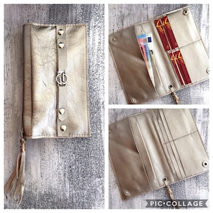 LEATHER CARDHOLDER WALLET,handmade, gift for woman, Christmas gift, exclusive wallet, golden leather